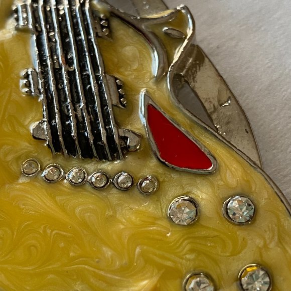 Vintage Yellow Guitar Belt Buckle with Cut Stone Inlay - Picture 6 of 6